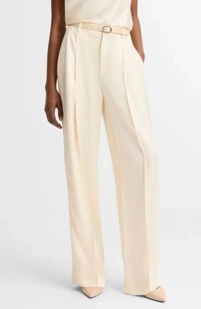 Vince Pleated High Waist Satin Pants In Neutral
