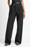 Vince Pleated High Waist Wide Leg Cotton Blend Pants In Black