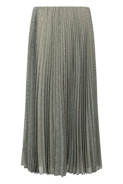 Vince Pleated Long Skirt With Elastic Waist In Green