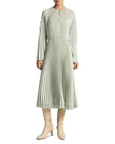 Vince Pleated Long Sleeve Contrast Hem Dress In White