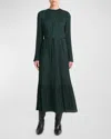 Vince Variegated Pleat Long Sleeve Midi Dress In Marine Pine