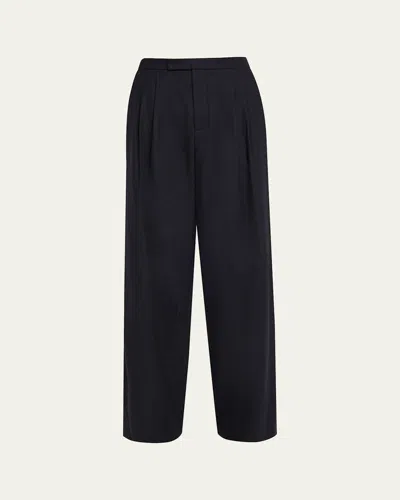 Vince Pleated Mid-rise Wide-leg Trousers In Black