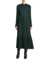 Vince Variegated Pleat Long Sleeve Midi Dress In Marine Pine