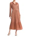 Vince Variegated Pleat Long Sleeve Midi Dress In Vintage Rose