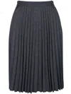Vince Mid Rise Pleated Herringbone Midi Skirt In Grey