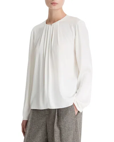 VINCE VINCE PLEATED NECK SILK-BLEND BLOUSE