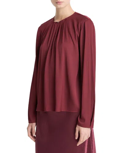 Vince Pleated Neck Silk-blend Blouse In 939bor-bordeaux