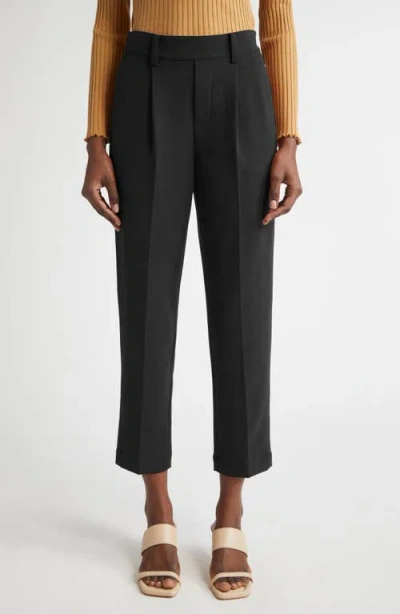 Vince Pleated Pull-on Tapered Leg Pants In Black