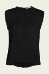 Vince Pleated Satin Crew Neck Shell In Black