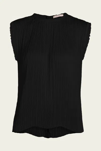Vince Pleated Satin Crew Neck Shell In Black