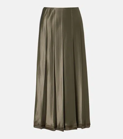 Vince Pleated Satin Midi Skirt In Green