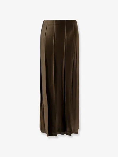 Vince Pleated Satin Skirt In Green