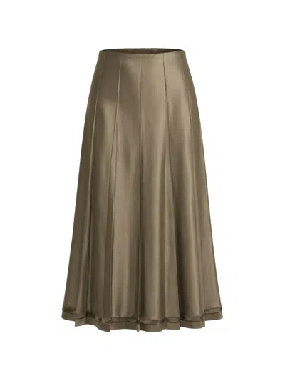 Vince Pleated Satin Skirt In Green