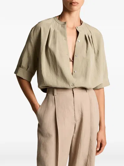 Vince Pleated Short-sleeve Blouse In Neutral