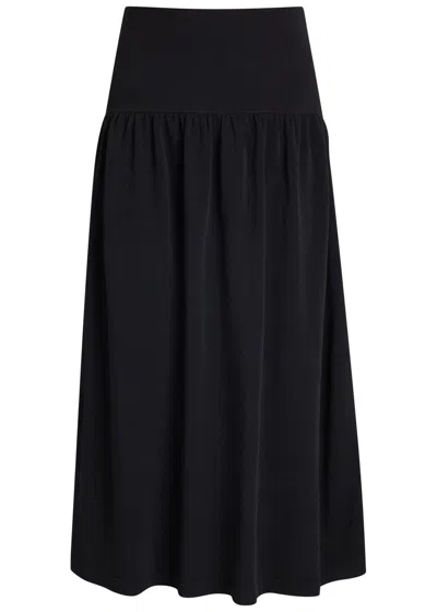 Vince Pleated Stretch-knit Midi Skirt In Blue