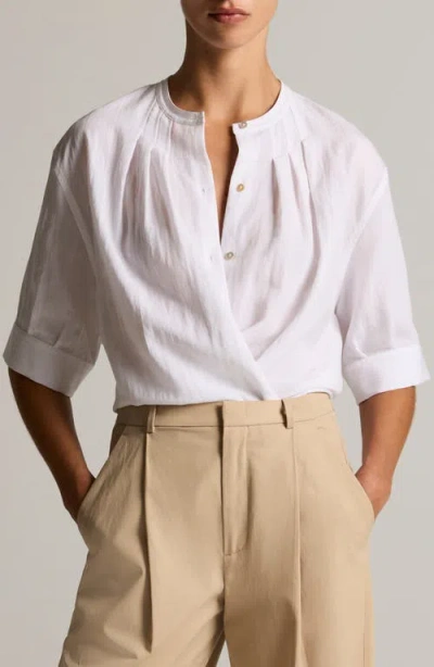 Vince Pleated Short-sleeve Blouse In White