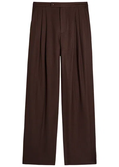 Vince Pleated Wide-leg Woven Trousers In Brown