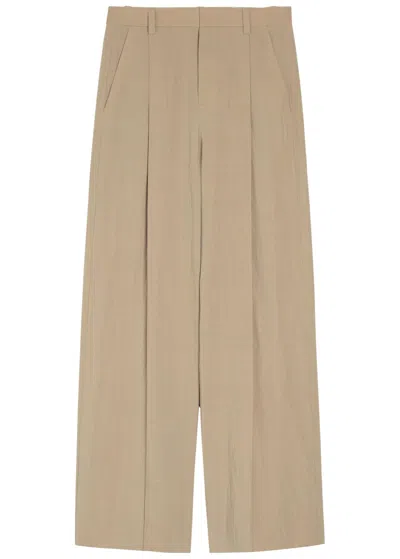 Vince Pleated Wide-leg Woven Trousers In Neutral