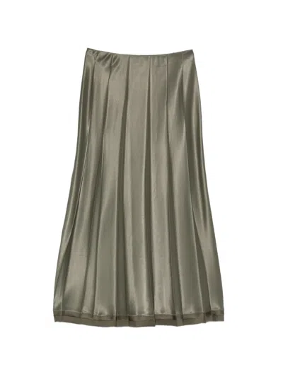Vince Pleated-design Satin-finish Midi Skirt In Green