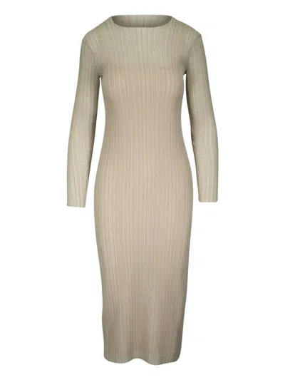 Vince Plissé-effect Midi Dress In Brown