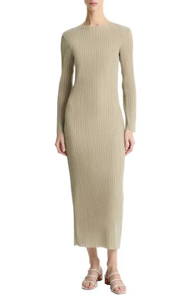 VINCE VINCE PLISSÉ PLEAT LONG SLEEVE BODY-CON MAXI DRESS