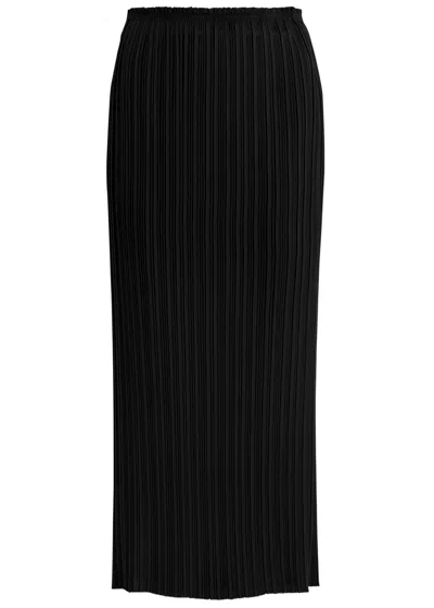 Vince Plissé Satin Midi Skirt In Black