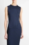 Vince Womens Coastal Pleated Sleeveless Woven Top In Coastal Blue