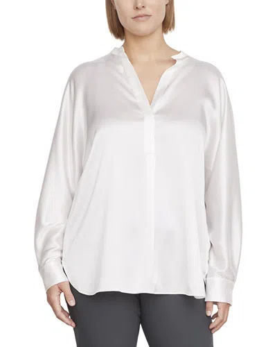 Vince Plus Band Collar Silk Blouse In White