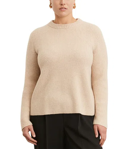 Vince Plus Shaker Rib Cashmere Pullover In Beige