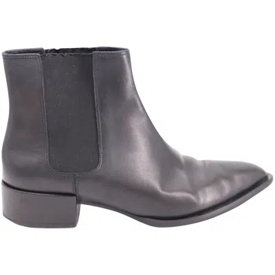 Pre-owned Vince Pointed-toe Low Heel Ankle Boots In Black Leather In Grey