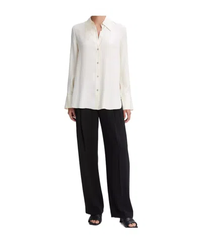 Vince Pointed-collar Long-sleeve Satin Shirt In White