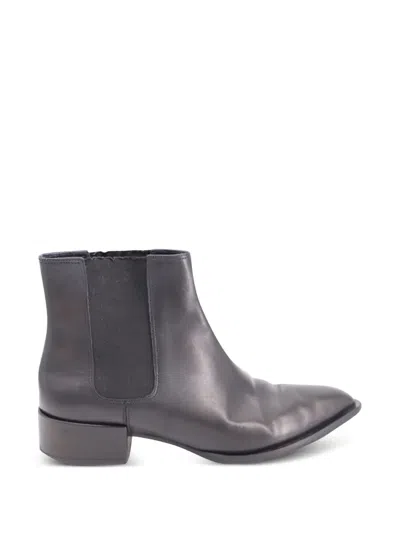 Pre-owned Vince Pointed-toe Leather Ankle Boots In Black