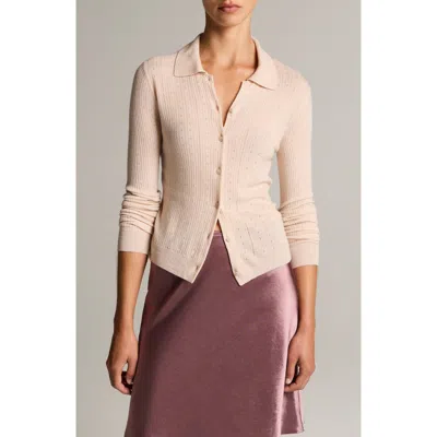 Vince Pointelle Knit Wool Collared Cardigan In Neutral