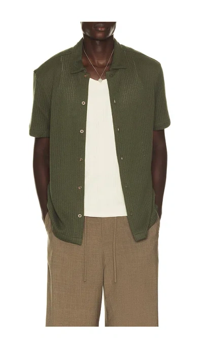 Vince Pointelle Short Sleeve Button Down Shirt In Green