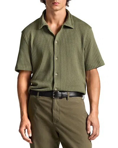 Vince Pointelle Short Sleeve Button Down Shirt In Green