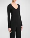 Vince Pointelle Stitch Wool-blend V-neck Top In Black