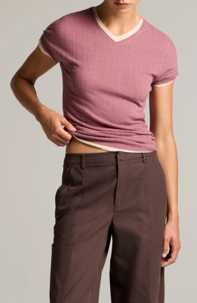Vince Pointelle V-neck Sweater In Pattern