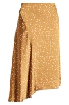Vince Polka Dot Draped Charmeuse Skirt In Honey