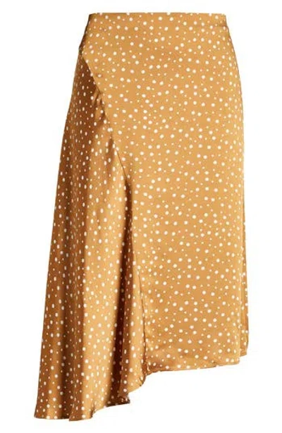 Vince Polka Dot Draped Charmeuse Skirt In Honey