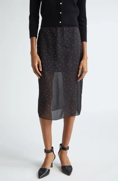 Vince Polka Dot Sheer Stretch Silk Midi Skirt In Black