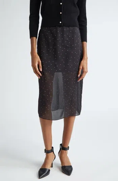VINCE VINCE POLKA DOT SHEER STRETCH SILK MIDI SKIRT