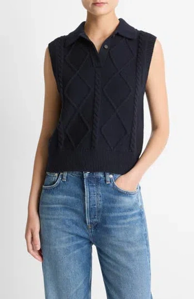 Vince Polo Cable Sweater Vest In Coastal