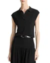 Vince Cap Sleeve Johnny Collar Polo In Black