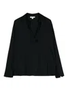 Vince Long-sleeve Silk Pullover Polo Top In Black