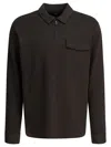 Vince Herringbone Zipped Pocket Polo Shirt In Black