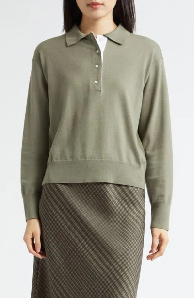 Vince Polo Wool Blend Sweater In Green