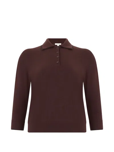 Vince Polo-collar Long-sleeved Sweater In Brown