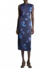 Vince Poppy Blur Crushed Column Dress In Midnight In Blue