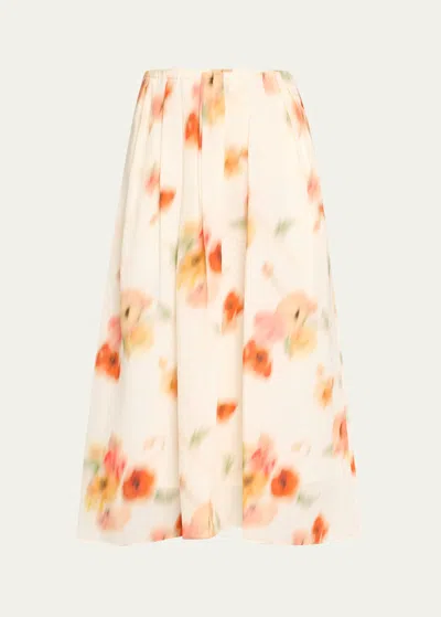 Vince Poppy Blur Gathered Midi Skirt In Pink