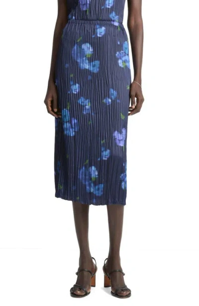 Vince Poppy Blur Pleated Midi Skirt In Blue